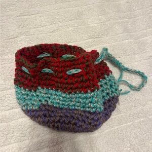Small multicolored crochet sack/pouch